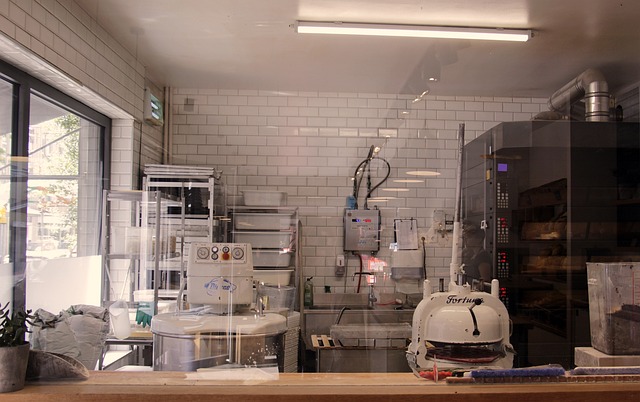 A selection of baking tools on display behind a counter.